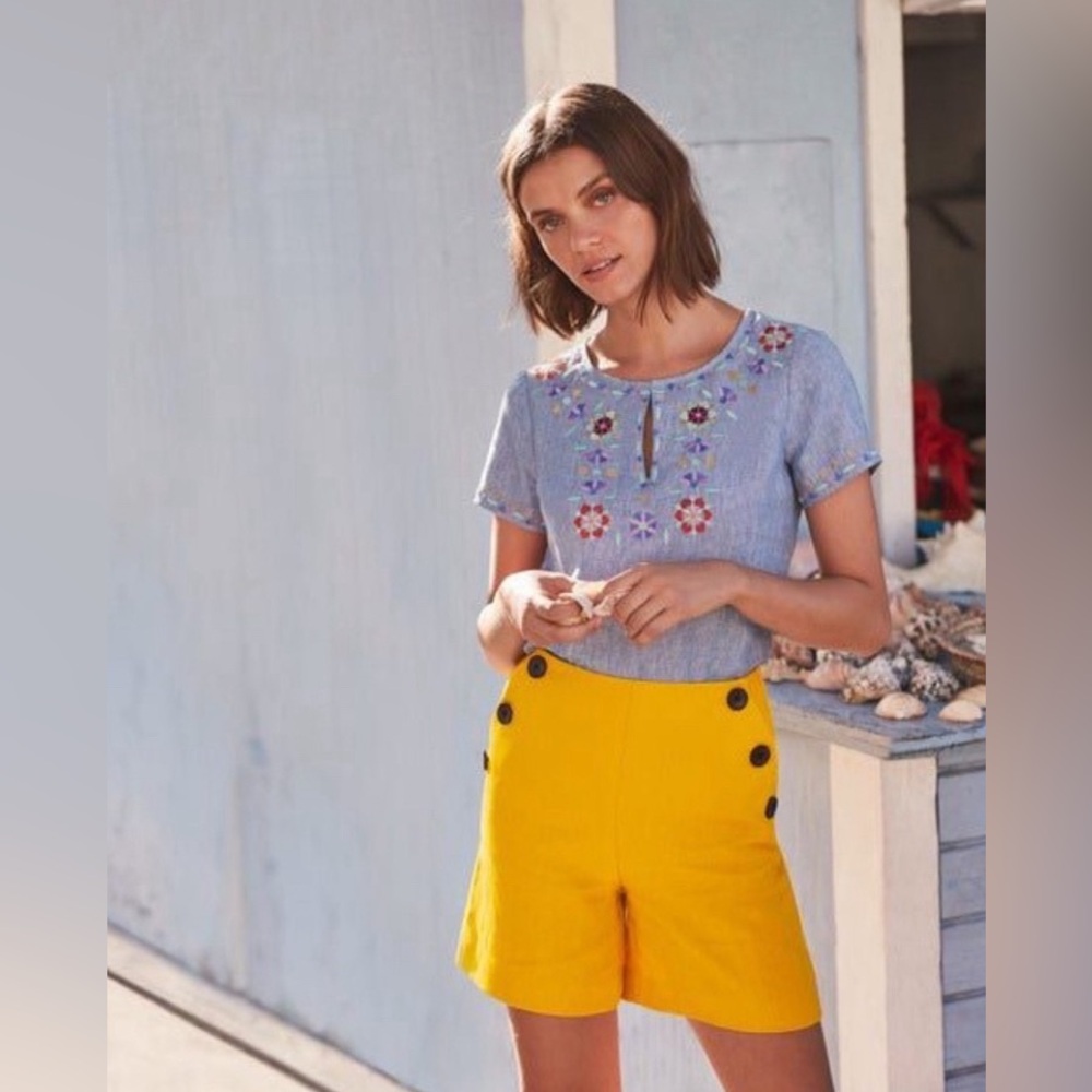 Boden Laura Linen Embroidered Top size 4
